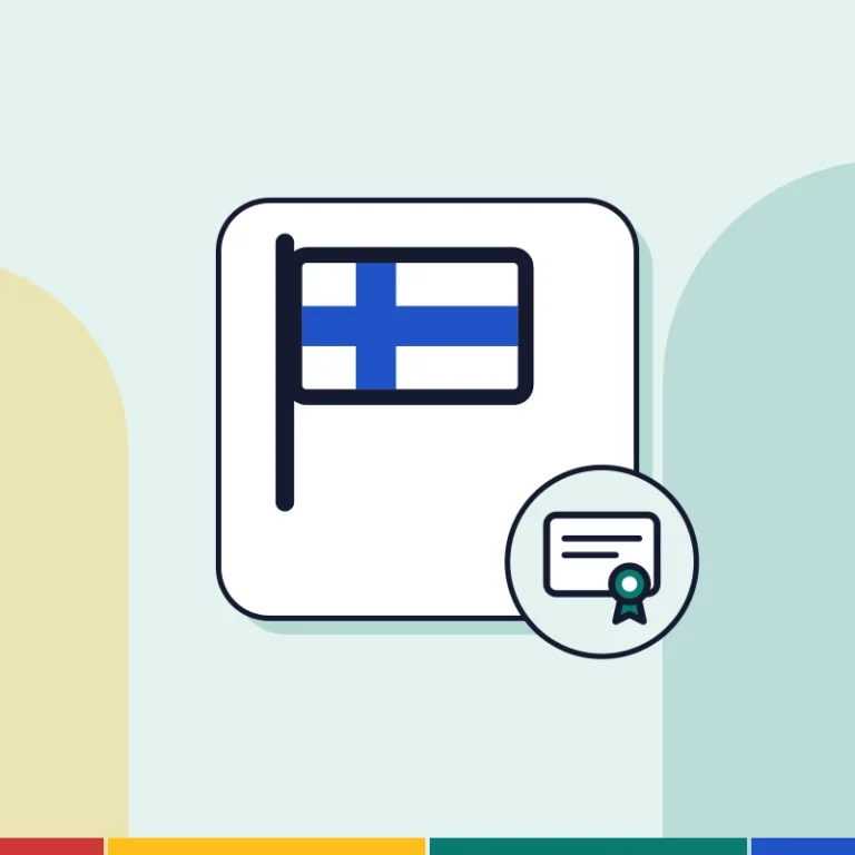 Illustration: the Finnish flag and a certificate, for citizenship