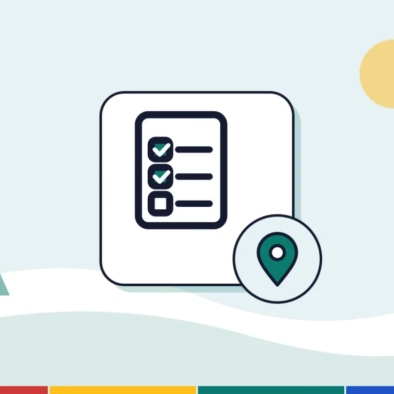 Illustration: a checklist and a map pin, for first registrations