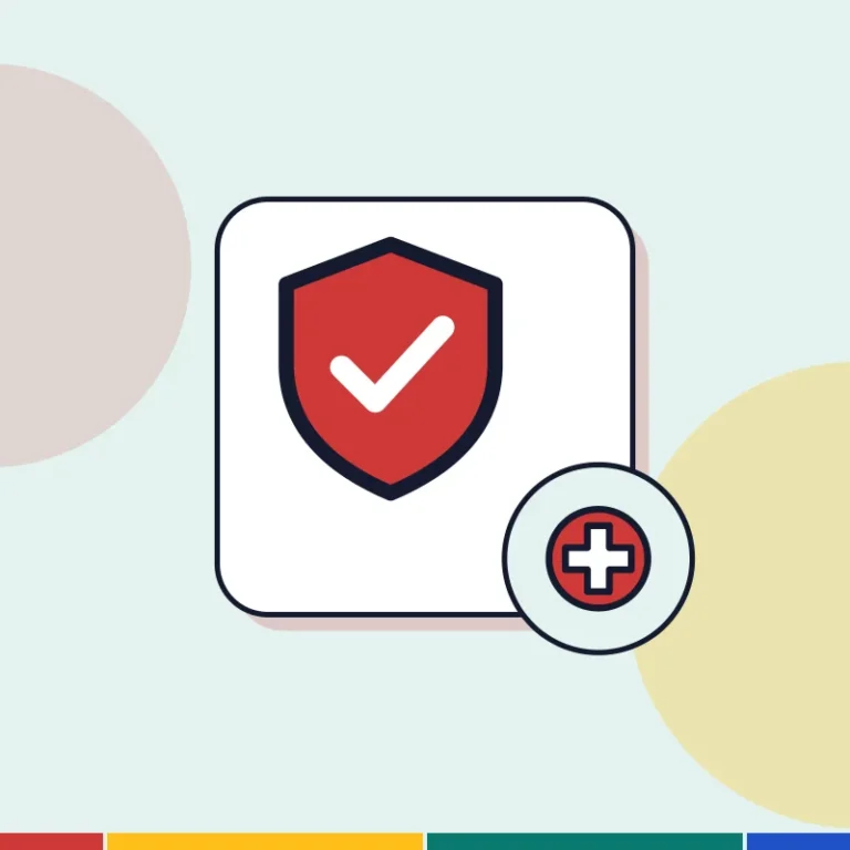 Illustration: a shield and a health cross, for the right to health care