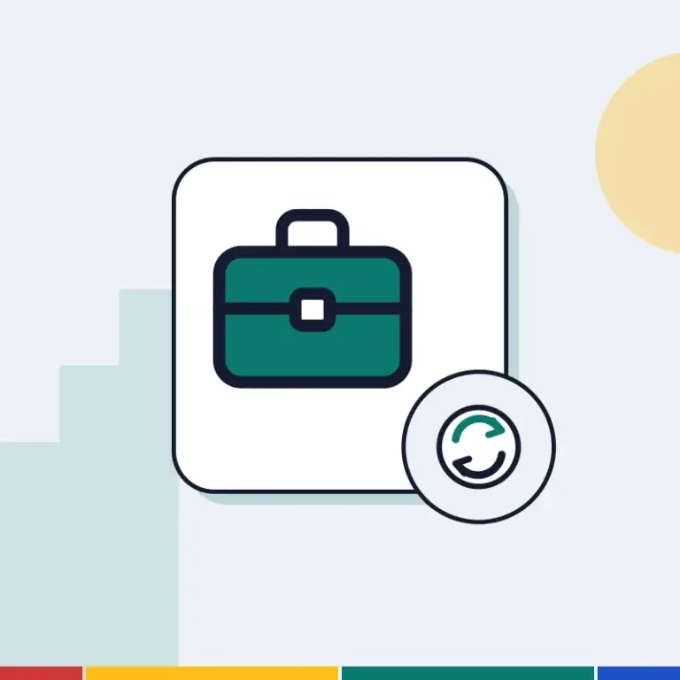 Illustration: a briefcase and change arrows, for losing or changing a job