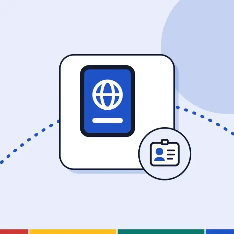 Illustration: a passport and an employee badge