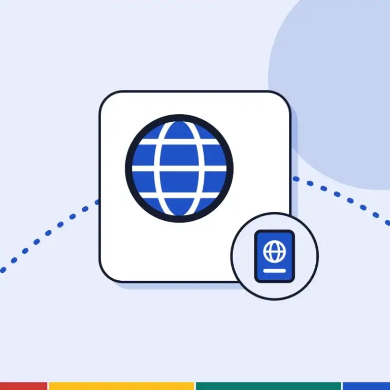 Illustration: a globe and a passport, for permits and EU registration