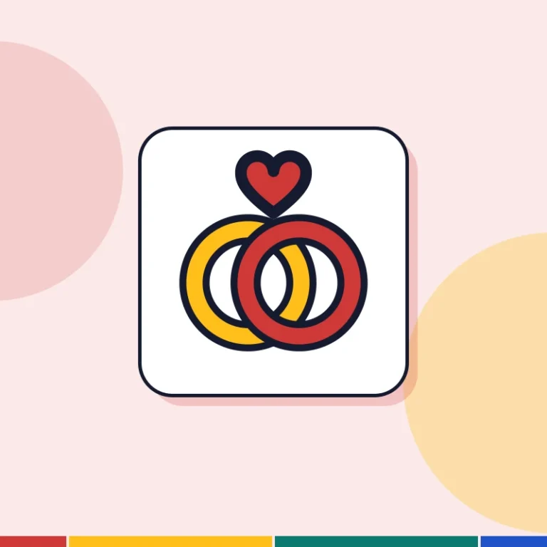 Illustration: two rings and a heart, for spouses and partners