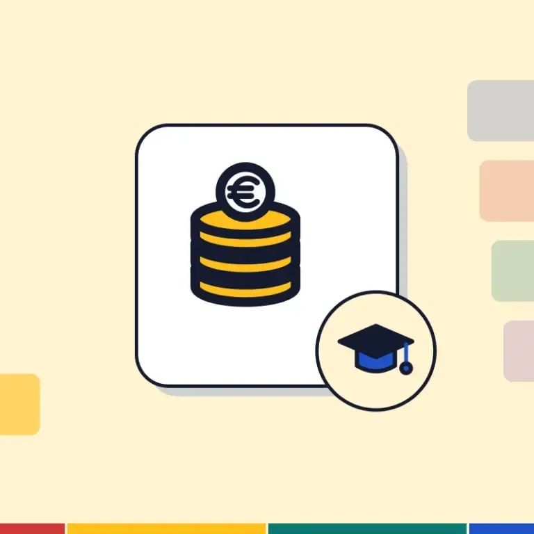 Illustration: a stack of coins and a graduation cap