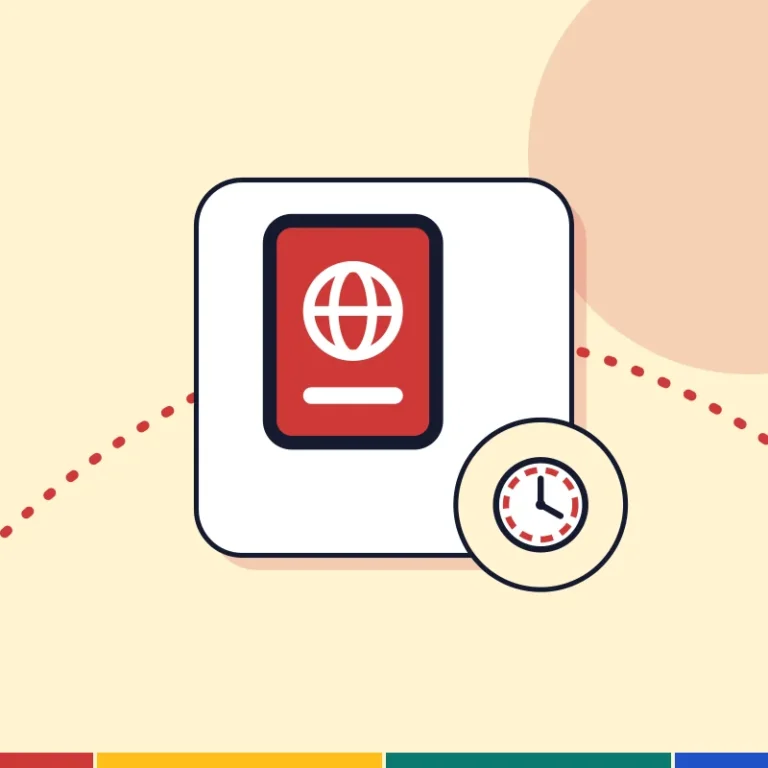Illustration: a passport and a clock, for travel authorisation timing