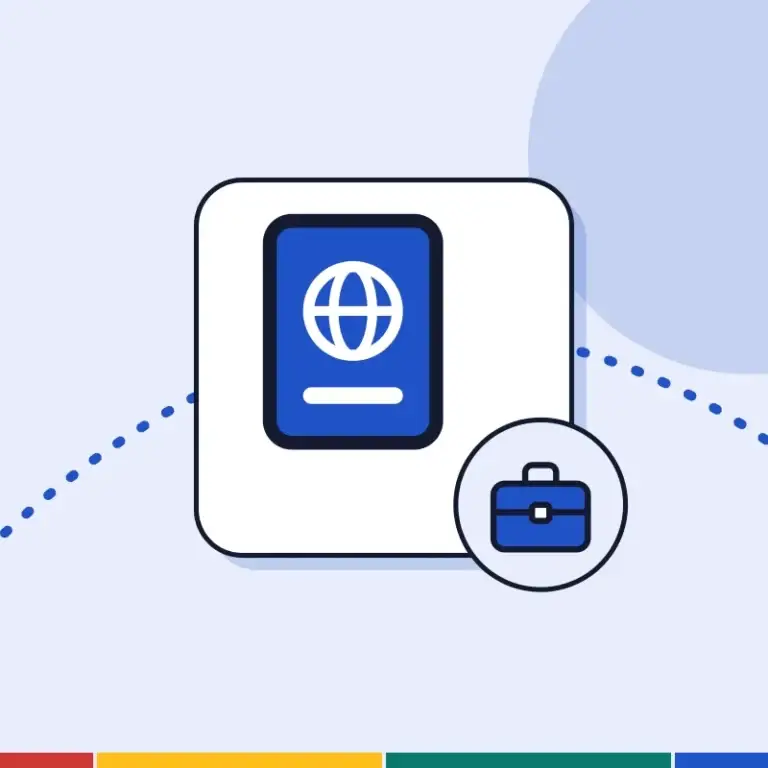 Illustration: a passport and a briefcase, for work-based permits
