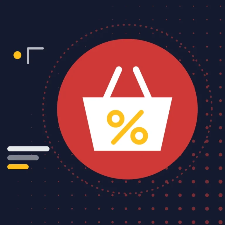 Illustration: a shopping basket with a percent sign, for inflation
