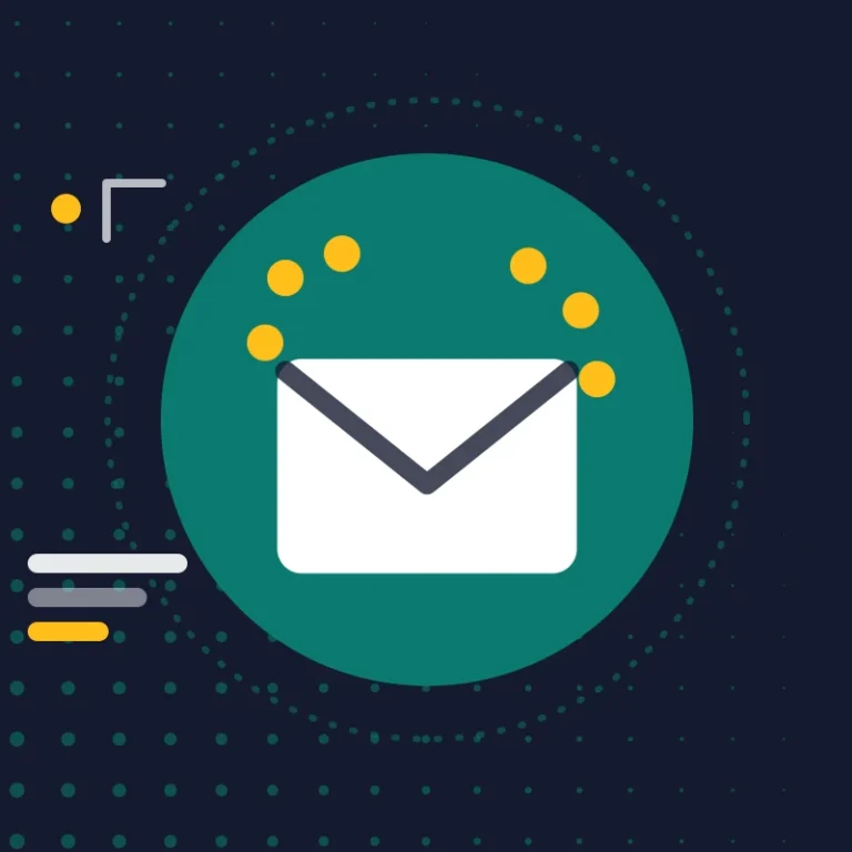 Illustration: a message envelope surrounded by dots, for many users